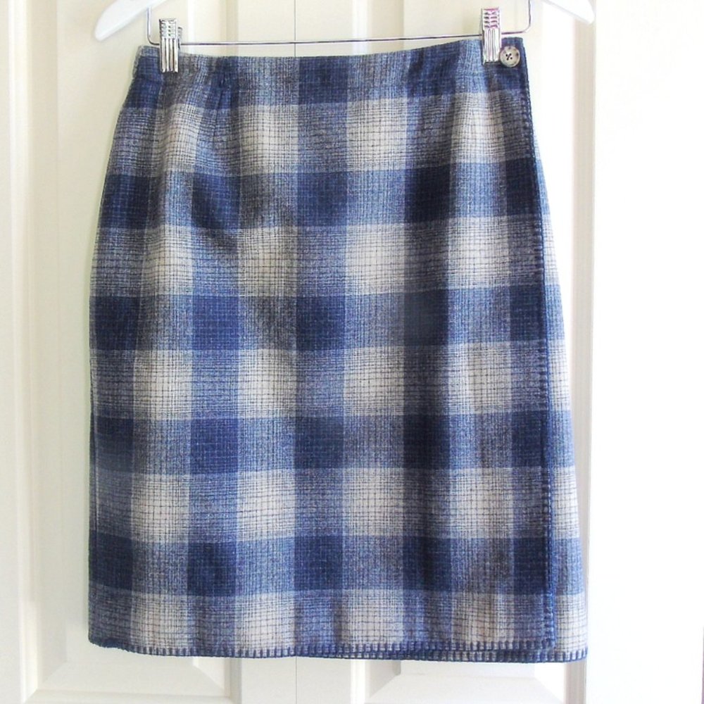 Land's End Blue and Tan Plaid Wrap Skirt Size 6 New Unworn